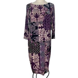Chicos Travelers Royal Damask Sheath Dress Sz 1 Small Purple Floral NWT